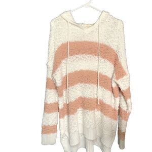Reborn J Sweater Womens L Striped Popcorn Chenille Hoodie Lounge Soft Luxe